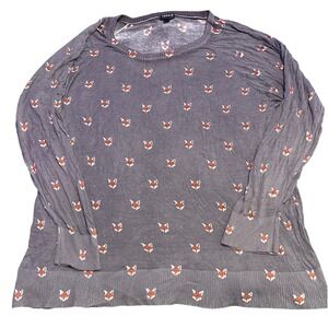 Torrid Plus Size Gray Fox Print Long Sleeve Sweater Size 6/6X